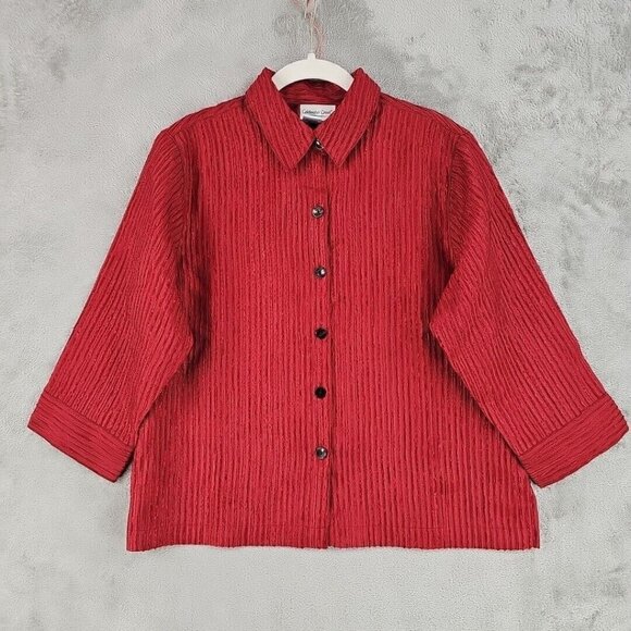 Coldwater Creek Shirt Womens Size PL Red 3/4 Sleeve Button-Up Textured Satin NWT - Picture 1 of 7